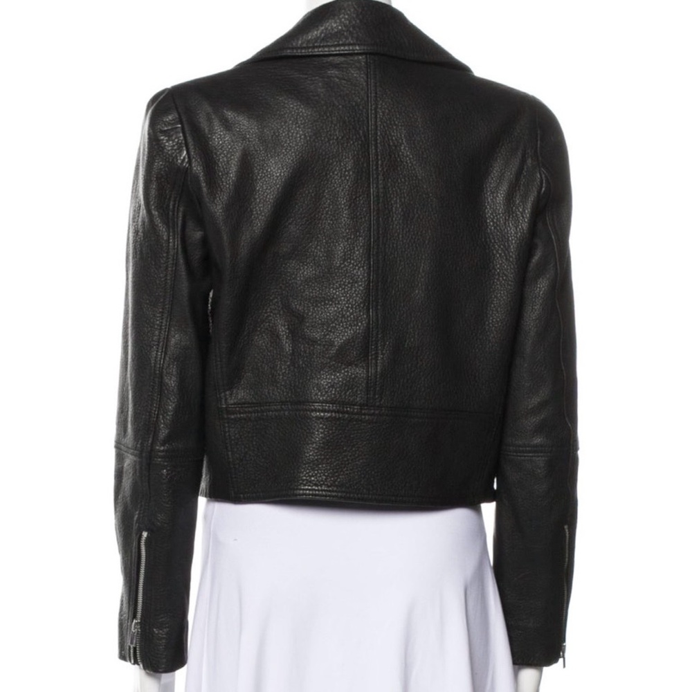 Club Monaco Collection Cropped Leather Biker Moto Jacket - Size Small - Picture 7 of 9